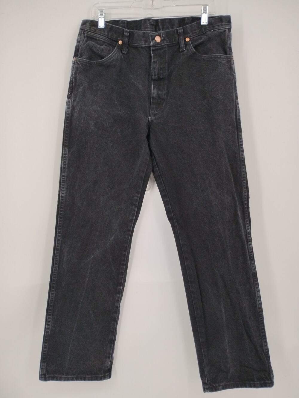 Vintage Wrangler Mens 34x32 Distressed Straight Leg Denim Jeans Pants Black